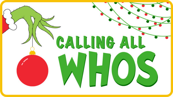 Graphic of the Grinch's hand holding an ornament.